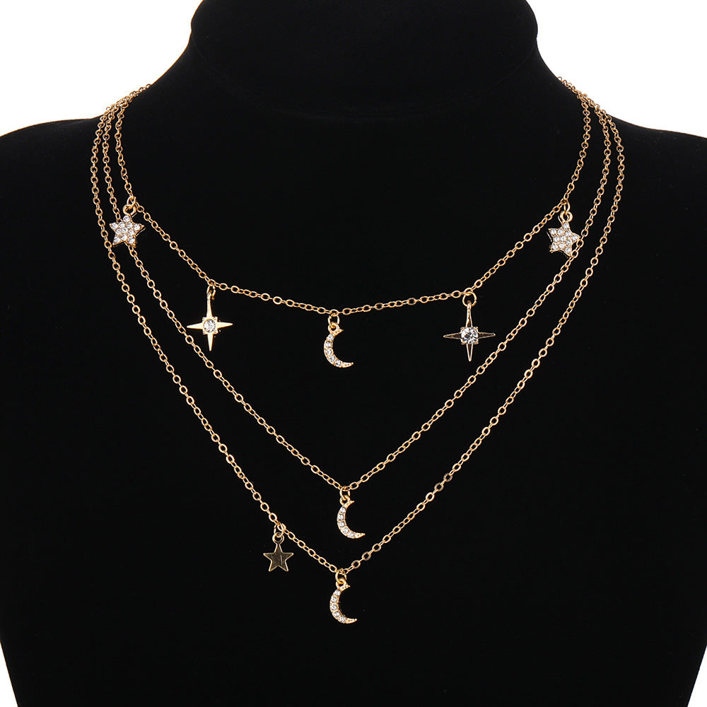 Star Moon Crystal Multi-layer Pendant Necklace