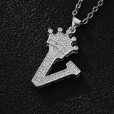 Unisex Copper Inlaid Zircon Crown English Letter Pendant Necklace