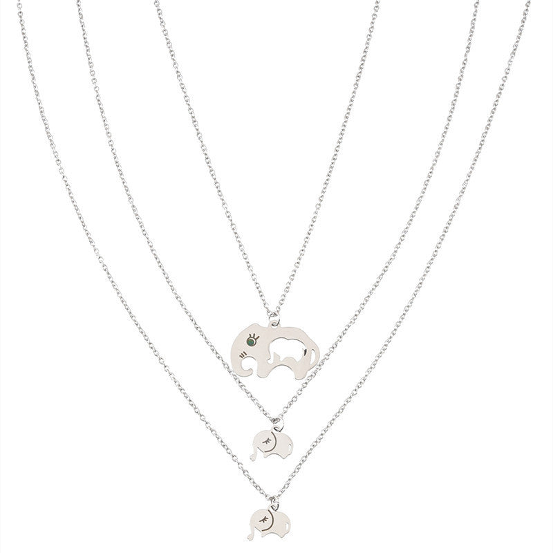 O-type Chain With Stainless Steel Elephant Mother's Day Parent-child Card Necklace Three-piece Set