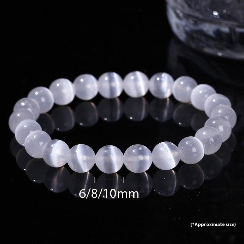 Strong Light Cat's Eye White Cream Body Natural Gypsum Stone Bracelet