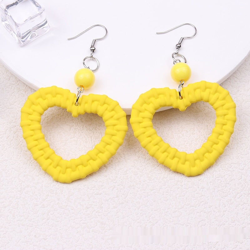 Candy-colored Earrings Hollow-out Woven Love Acrylic Earrings