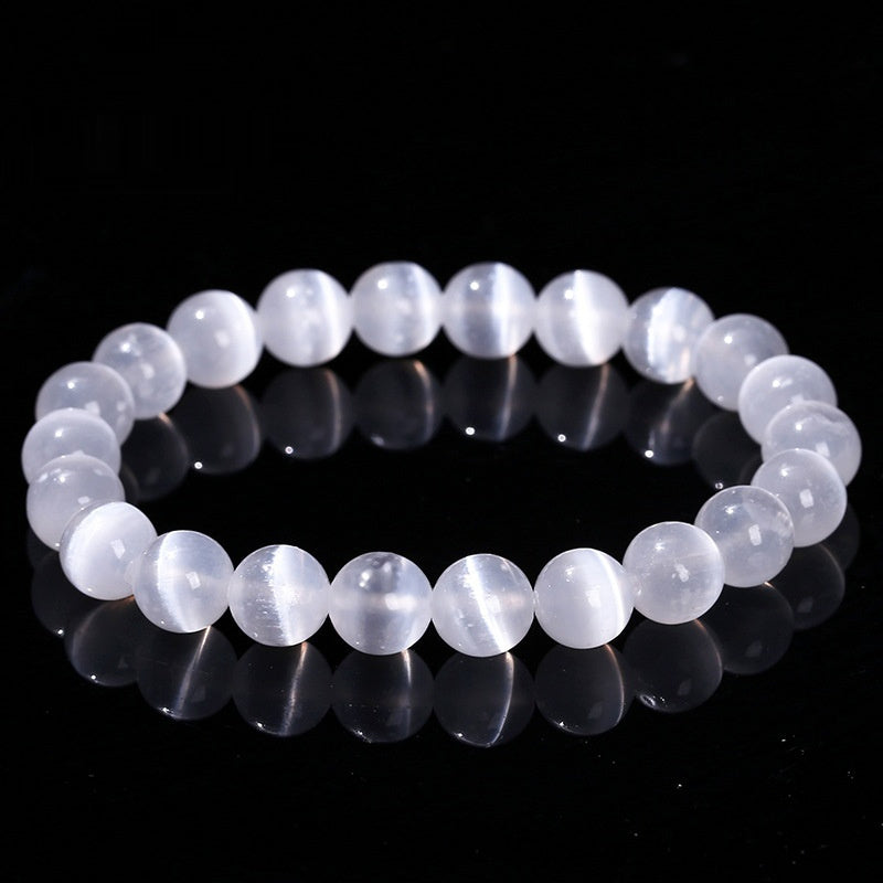 Strong Light Cat's Eye White Cream Body Natural Gypsum Stone Bracelet