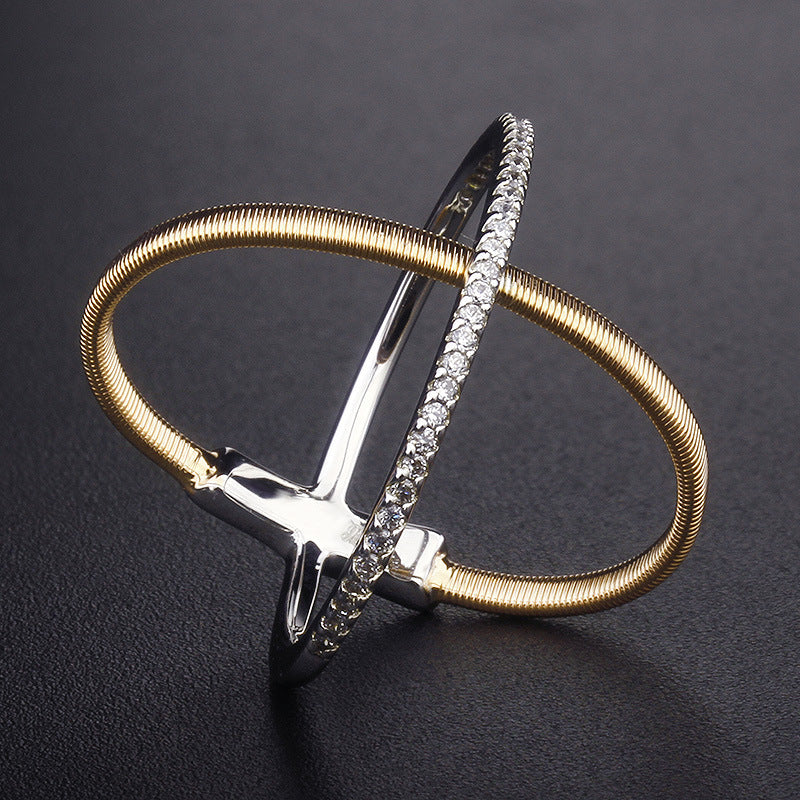 Simple Cross Silver Zircon Ring