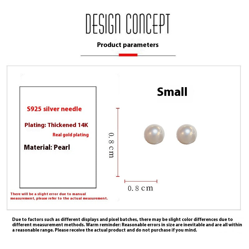 Sterling Silver Needle Elegant Fashion Flat Pearl Stud Earrings