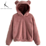 Autumn Winter Women's Hoodies Winter Women Long Sleeve Rabbit Ear Hood Sweatshirt Cute Plush Warm Casual Hoodie Tops