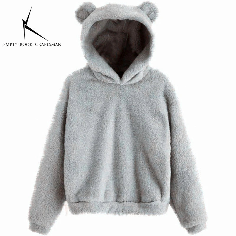 Autumn Winter Women's Hoodies Winter Women Long Sleeve Rabbit Ear Hood Sweatshirt Cute Plush Warm Casual Hoodie Tops