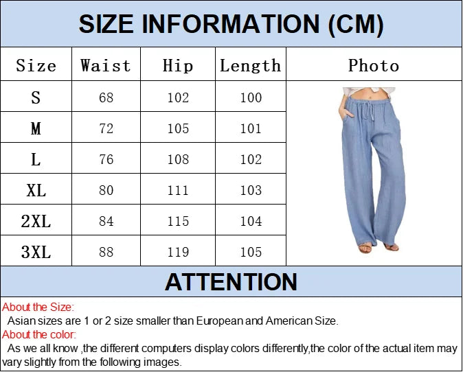 Women Cotton Linen Pants Summer and Autumn Solid High Waist Wide-Leg Trousers Female Loose Hemp Casual Breathable Sports Pants