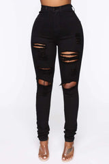 New Black Ripped Jeans For Women Fashion High Waist Denim Pencil Pants Stretch Slim Skinny Trousers XS-XL Global Drop Ship