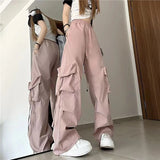 Women Y2K Cargo Pants Fashion Casual High Waist Big Pockets Hip Hop Trousers Female Streetwear Drawstring Baggy Sweatpants