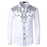 Fashion Embroidered Shirt American Western Style Shirt Western Denim Embroidered Solid color Embroidered Long-sleeved Shirt