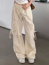 Women Y2K Cargo Pants Fashion Casual High Waist Big Pockets Hip Hop Trousers Female Streetwear Drawstring Baggy Sweatpants