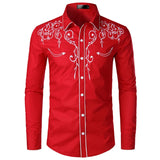 Fashion Embroidered Shirt American Western Style Shirt Western Denim Embroidered Solid color Embroidered Long-sleeved Shirt