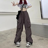 Women Casual Joggers Tech Pants Solid Low Waist Pants Drawstring Wide Leg Baggy Trousers Y2k Streetwear Oversize Sweatpants