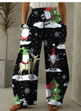 Ladies'Casual Pants Santa Claus Reindeer Print Elastic Waistband Pockets Casual Loose Pants Street Fashion Women's Clothing