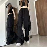 Women Y2K Cargo Pants Fashion Casual High Waist Big Pockets Hip Hop Trousers Female Streetwear Drawstring Baggy Sweatpants