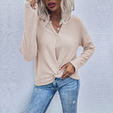 women's waffle kink thin solid color bottoming knitted sweater