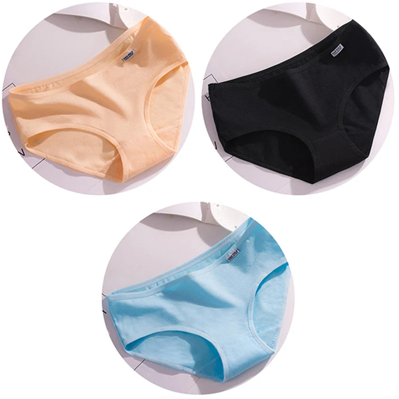 3Pcs/Set Candy Color Underwear Womens Comfortable High-quality Cotton Panties Mid-waist Breathable Underpanties Plus Size Briefs