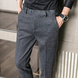 QJ CINGA New Grey Men's Woolen Pants, Autumn/Winter Thick Trousers Men, Slim Business Pantalones Hombre Fashion Slacks