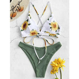 Sunflower Printed Bikini Set Sexy Swimwear Women Mujer Push Up Padded Biquini Bathers Bandage Bathing Suit Swimsuit Bikini