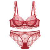 New Style ABCDE Cup Bra Sets Ultra-Thin Transparent Flower High-Quality Push Up Underwear Suit Plus Size Lingerie