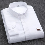 100% Cotton Oxford Shirt Men's Long Sleeve Embroidered Horse Casual Without Pocket