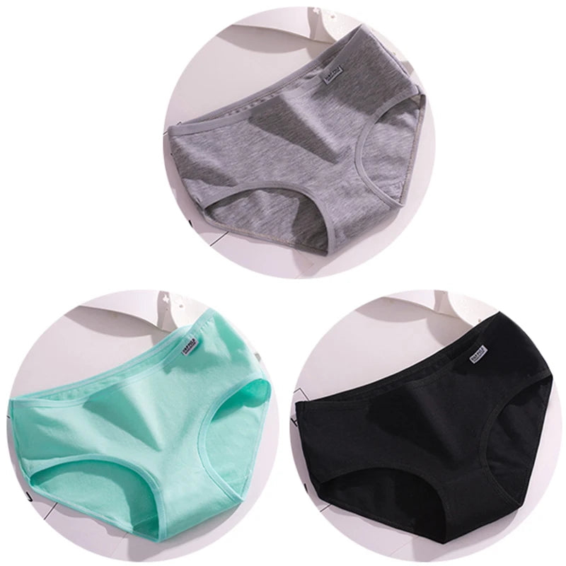 3Pcs/Set Candy Color Underwear Womens Comfortable High-quality Cotton Panties Mid-waist Breathable Underpanties Plus Size Briefs