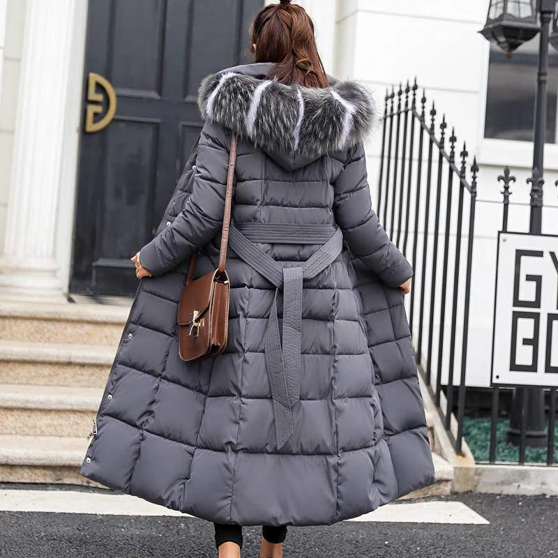 Hooded Fur Collar Down Parkas Women Winter X Long Thick Warm Coat Chaqueta Mujer Female Down Cotton-padded Clothes Jacket X9211