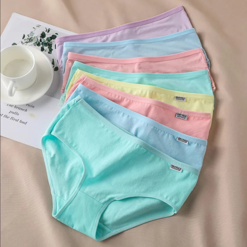 3Pcs/Set Candy Color Underwear Womens Comfortable High-quality Cotton Panties Mid-waist Breathable Underpanties Plus Size Briefs