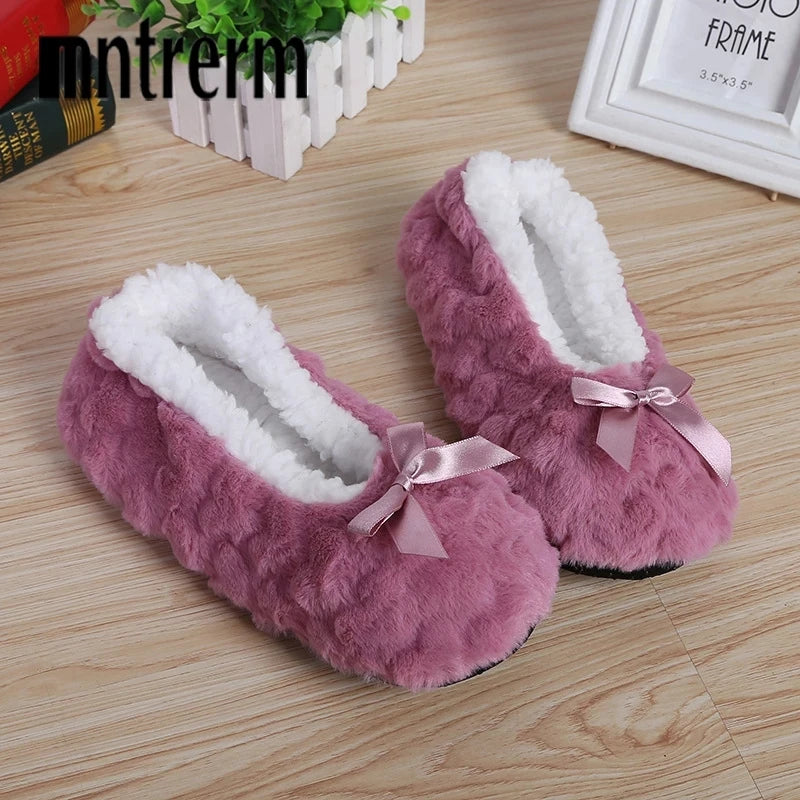 Mntrerm New Cute Indoor Home Slippers Warm Soft Plush Slippers Non-slip Indoor Fur Slippers Solid Color Cute Women Shoes