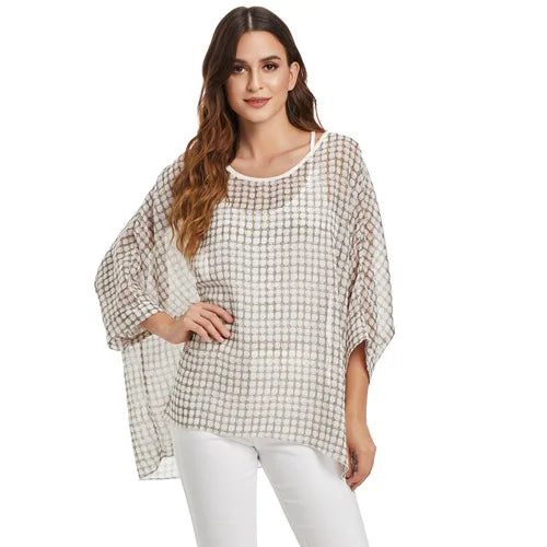 4XL 5XL 6XL Plus Size Blouse Shirt Women New Striped Print Summer Tops Tees Batwing Sleeve Casual Chiffon Blouses