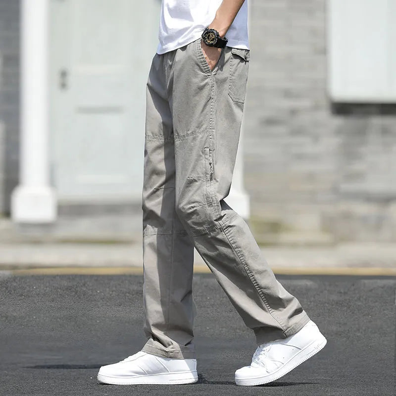 New Cargo Pants Men's Loose Straight Oversize Clothing Solid Grey Versatile Work Wear Black Joggers Cotton Casual Male Trousers