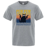 Pew Pew Madafakas Tshirt Men Short Sleeve Novelty Funny Cat T Shirt Cotton Oversize Tops Shirts Tee T-Shirt Crew Neck Streetwear