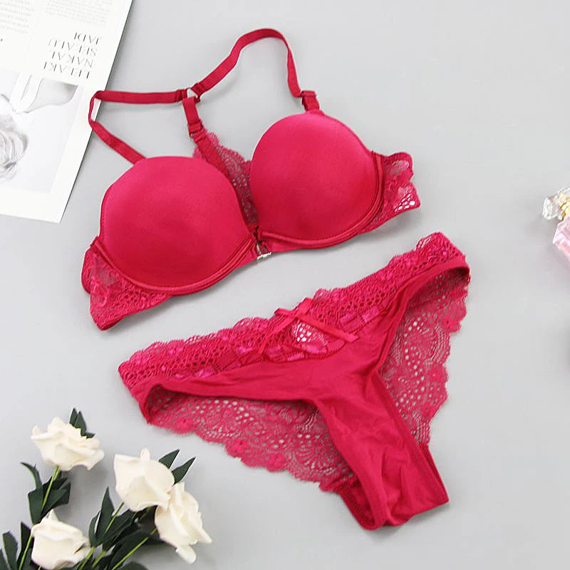 New Fashion Bralette Sexy Lingerie Seamless Push Up Bra Sets Front Closure Candy Color Underwear Women Small Size Brassiere