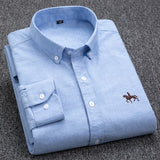 100% Cotton Oxford Shirt Men's Long Sleeve Embroidered Horse Casual Without Pocket