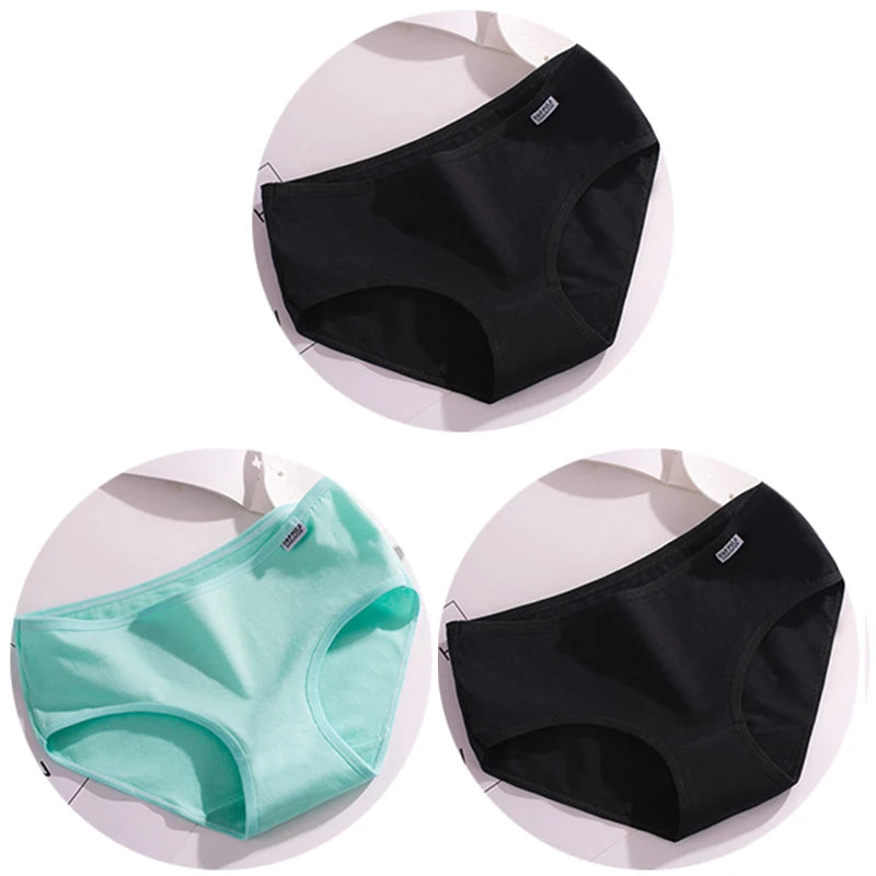 3Pcs/Set Candy Color Underwear Womens Comfortable High-quality Cotton Panties Mid-waist Breathable Underpanties Plus Size Briefs