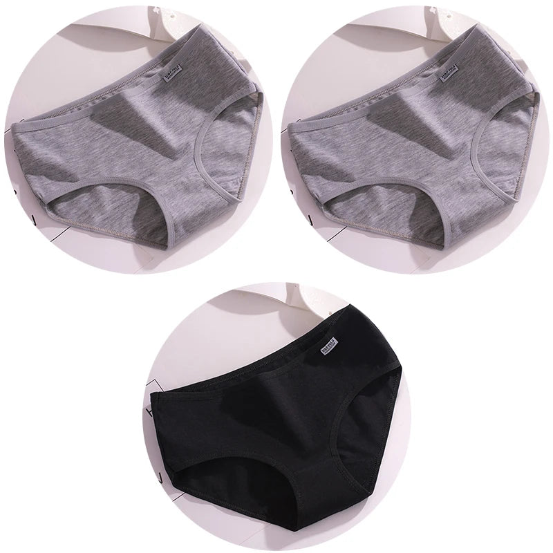 3Pcs/Set Candy Color Underwear Womens Comfortable High-quality Cotton Panties Mid-waist Breathable Underpanties Plus Size Briefs