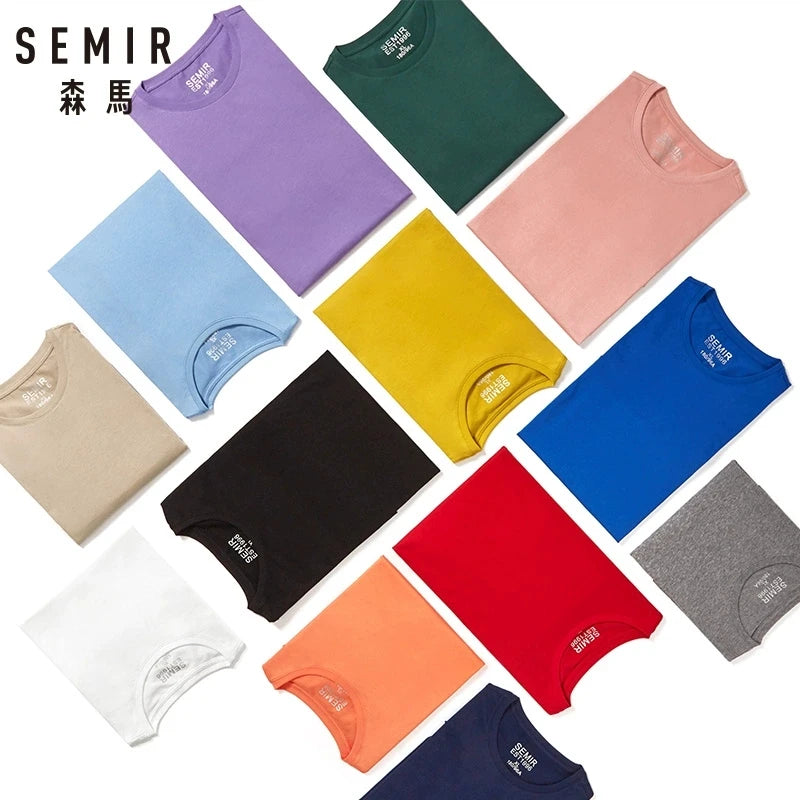 Semir Summer Cotton T-Shirts Men Simple O Neck Stretch Solid New Tops Clothing Casual Tshirt Man Streetwear Cool Tee Shirts