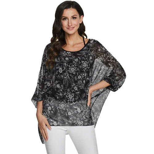 4XL 5XL 6XL Plus Size Blouse Shirt Women New Striped Print Summer Tops Tees Batwing Sleeve Casual Chiffon Blouses