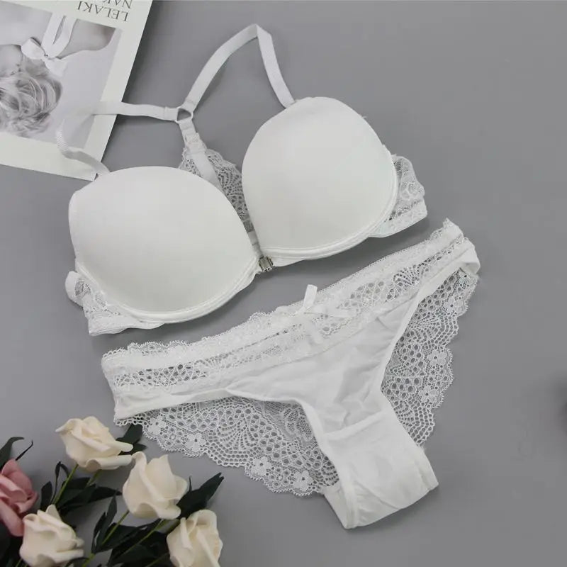 New Fashion Bralette Sexy Lingerie Seamless Push Up Bra Sets Front Closure Candy Color Underwear Women Small Size Brassiere