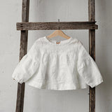 Chic Back Bow Tie Linen Shirt Girls New Solid Color Casual Loose Baby Kids Long-Sleeved Blouse Autumn Clothes