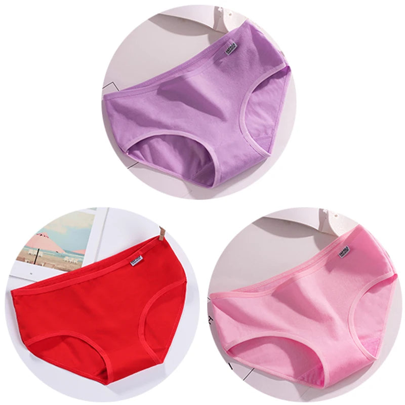 3Pcs/Set Candy Color Underwear Womens Comfortable High-quality Cotton Panties Mid-waist Breathable Underpanties Plus Size Briefs