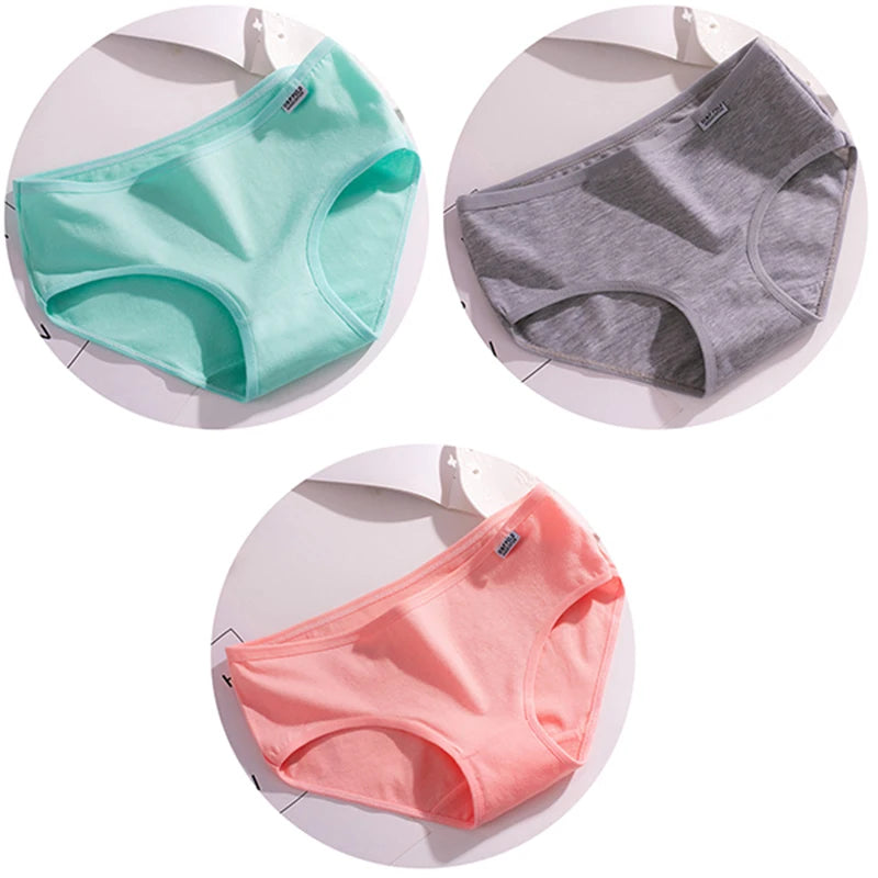 3Pcs/Set Candy Color Underwear Womens Comfortable High-quality Cotton Panties Mid-waist Breathable Underpanties Plus Size Briefs