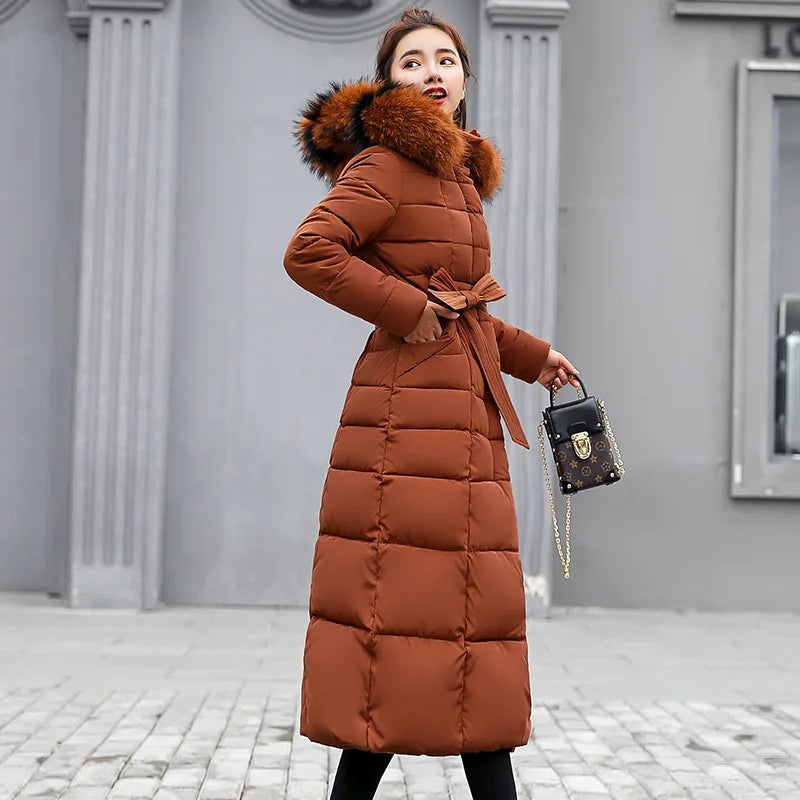 Hooded Fur Collar Down Parkas Women Winter X Long Thick Warm Coat Chaqueta Mujer Female Down Cotton-padded Clothes Jacket X9211