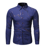 Men's Stand Collar Line Foil Print Long Sleeve Shirt