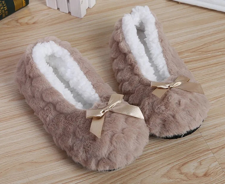 Mntrerm New Cute Indoor Home Slippers Warm Soft Plush Slippers Non-slip Indoor Fur Slippers Solid Color Cute Women Shoes