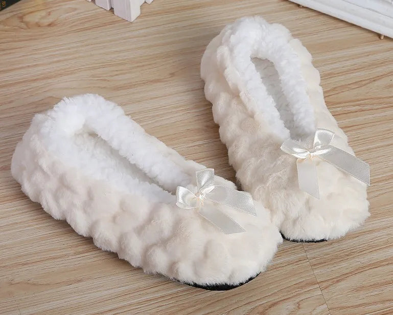 Mntrerm New Cute Indoor Home Slippers Warm Soft Plush Slippers Non-slip Indoor Fur Slippers Solid Color Cute Women Shoes