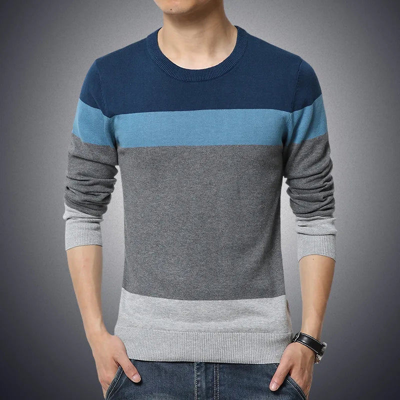 Autumn Casual Men's Sweater O-Neck Striped Slim Fit Knittwear Mens Sweaters Pullovers Pullover Men Pull Homme M-4XL