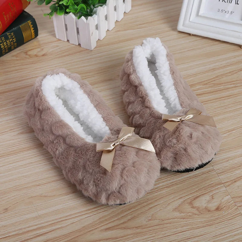 Mntrerm New Cute Indoor Home Slippers Warm Soft Plush Slippers Non-slip Indoor Fur Slippers Solid Color Cute Women Shoes