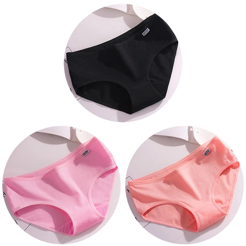 3Pcs/Set Candy Color Underwear Womens Comfortable High-quality Cotton Panties Mid-waist Breathable Underpanties Plus Size Briefs