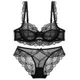 New Style ABCDE Cup Bra Sets Ultra-Thin Transparent Flower High-Quality Push Up Underwear Suit Plus Size Lingerie